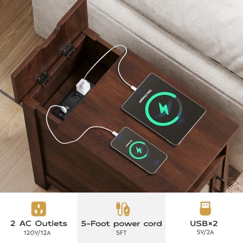 WLIVE End Tables for Living Room & Bedroom w/Charging, Narrow Nightstand
