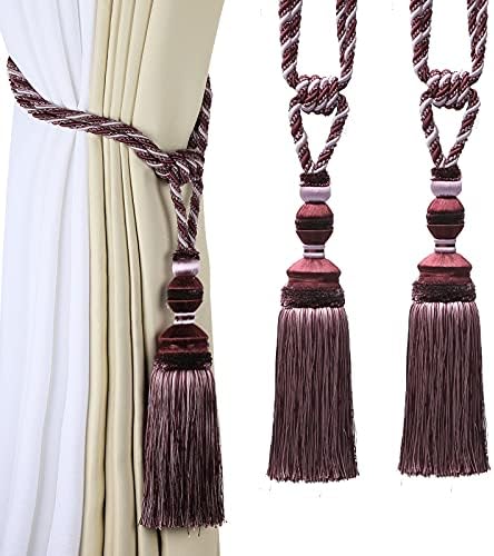 2Pcs Tassel Curtain Tiebacks Drapery Curtain Holdbacks-Purple