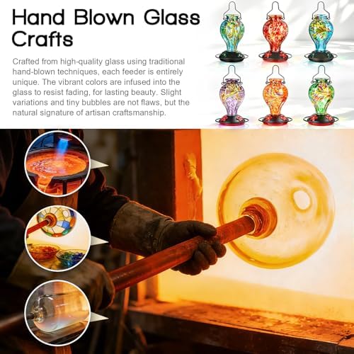 Hand Blown Glass Hummingbird Feeders for Outdoors Hanging, 24oz Wild Bird Nectar Feeder with Ant Moat and Perch, Bee-Resistant Ports, Garden Decor, Gifts for Women Mom, 1 Pack, Red Polka Dots