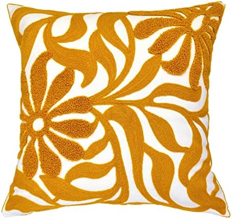 Alysheer Floral Embroidered Throw Pillow Cover 18"x18" 1pc, Mustard Yellow