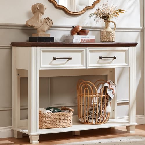 SAVOR LIFE 46" Farmhouse Console Table with Drawers, White Entryway Table