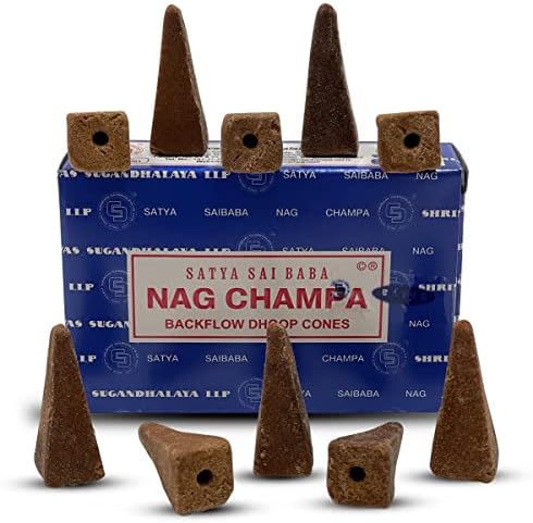 Nag Champa Backflow Incense Cones for Waterfall Aromatic Smoke Fountain Haze Falls and Mat Bundle - Pack of 12