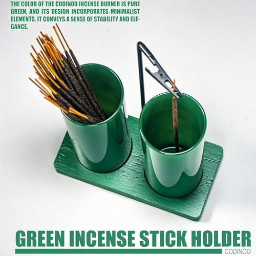 2 in 1 Incense Holder for Sticks,Glass Incense Burner Holder with Storage,Upside Down Incense Holder for Sticks with Glass Ash Catcher for Meditation Yoga Spa Room Home Decor[2 Long Full Green]