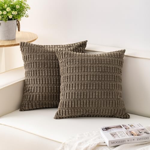 Aegero Pack of 2 Corduroy Decorative Throw Pillow Covers 22x22 Inch, Green
