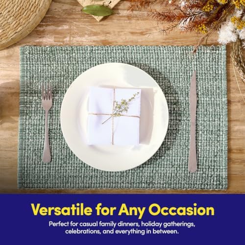 Sweet Home Collection 100% Cotton Placemats for Dining Room Rectangle Two Tone Woven Fabric 13" x 19" Soft Durable Table Mat Set, Set of 6, Light Green