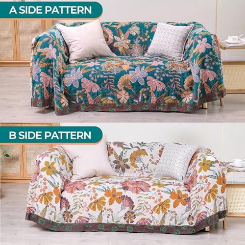 White Floral Rustic Cotton Throw Blanket Gift for Mom 60''x80''