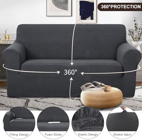 U-NICE HOME Oversized Stretch Loveseat Couch Cover, Dark Grey