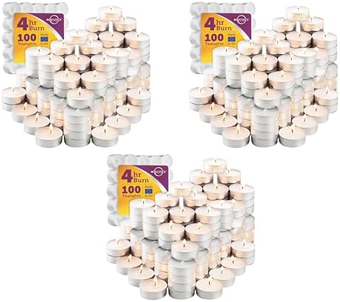 MontoPack Unscented Tea Light Candles|4 hours,White,Smokeless, Dripless Small Votive Paraffin Tealights | Long-Lasting for Home, Shabbat, Weddings, Events, Emergencies| Mini Candles Bulk (Pack of 300)