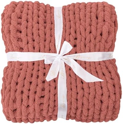 Bigacogo Chunky Knit Throw Blanket for Couch, 51x63 inches, Antique Red