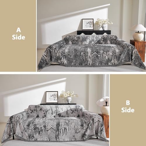 MEETSKY Couch Covers for Sofa, Couch Covers for Dogs, Modern Sofa Slipcover for Sectional Sofa Covers Washable, Chenille Blend Thick Fabric Couch Blanket Cover for Living Room, 71" x 118", Dark Grey