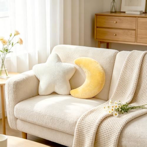 2PCS Moon Star Pillow Set, Cute Decorative Throw Pillows for Bed Couch