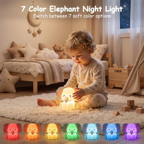 AVEKI Elephant Night Light, Silicone Touch Bedside Lamp (Blue)