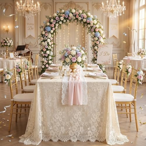 Ivory Lace Tablecloth Rectangular 5 Pieces 60x120 Inch Wedding Table Cloth