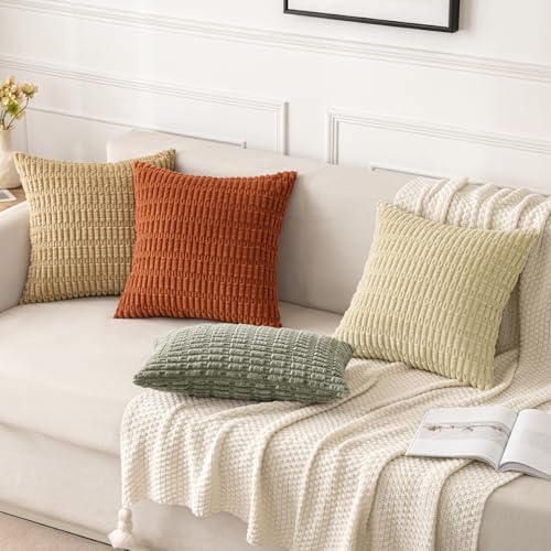 MIULEE Lumbar Corduroy Decorative Throw Pillow Covers 12x20 Light Olive