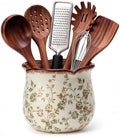 5.7'' Ceramic Utensil Holder for Kitchen Counter, Farmhouse Floral Crock