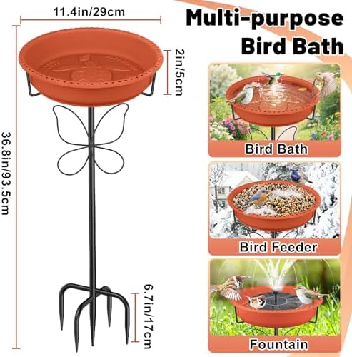 Bird Bath for Outside with Removable Bowl Metal Base, 37In Freestanding Rust-Proof Birdbaths & Birdfeeder, Bird Baths Feeder Bowl for Outdoors Garden Patio Yard Lawn Decor (Brown)