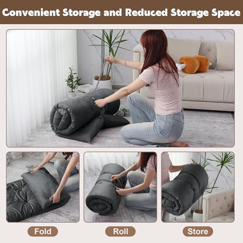 BALAPET Floor Lounger Pillow,Foldable Light Thick Tufted Floor Pillow Cushion with Elasticized Webbing for Easy Storage Floor Lounger for Meditation, Playing, Yoga, Reading, Sleeping(Dark Gray)