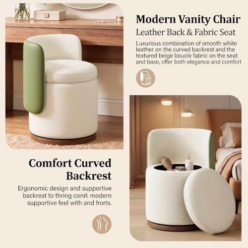Ottoman with Storage, Round Vanity Stool with Back