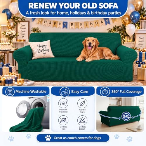 KEKUOU Stretch Couch Covers for Sofa, 3 Cushion Couch Slipcover,Hunter
