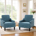 Set of 2 Accent Chair for Living Room,Mid-Century Arm Chair Chenille Fabric Living Room Chairs,Upholstered Reading Chair for Bedroom,Single Sofa Chair with Wood Legs for Apartment (Blue)