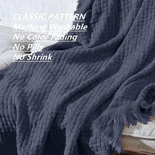CREVENT Farmhouse Waffle Knit Throw Blanket for Couch Sofa Chair Bed Home Decoration, Soft Warm Cozy Light Weight for Spring Summer Fall (50''X60'' Navy Blue)