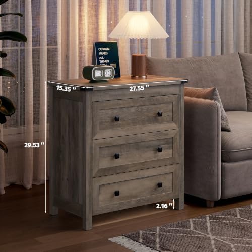 Farmhouse Nightstands Set of 2, Bedside Table with Drawers, Grey