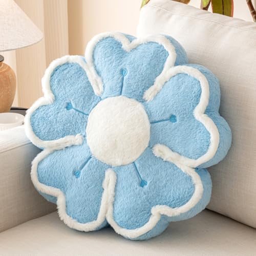 Flower Shaped Decorative Throw Pillow Cushion for Bed Couch, Cute Flower Plush Throw Pillows Home Decor Floor Pillow Seating Cushions (Blue, 17.7 Inches)
