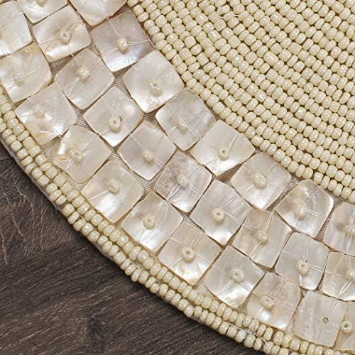 ALPHA Living HOME Ivory Beaded Placemat 13 Inch Round Glass Bead Dining Mat
