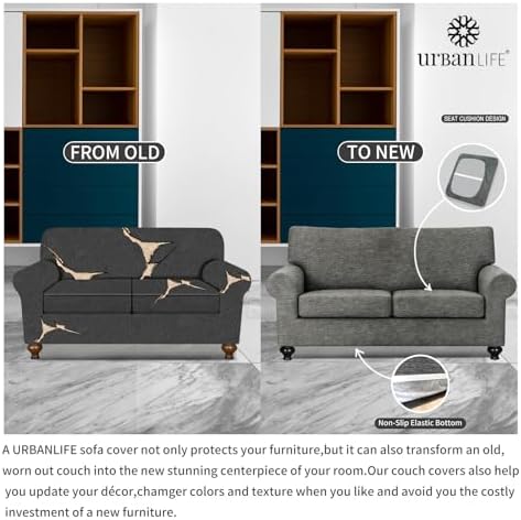 URBANLIFE 3-Piece Stretch Sofa Covers for 2 Cushion Couch, Gray
