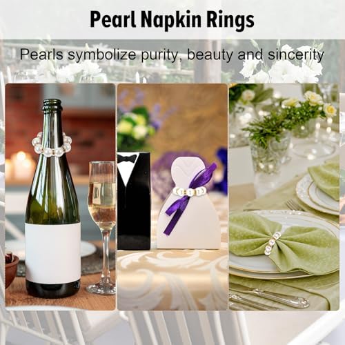 100Pcs Pearl Napkin Rings Imitation Pearl Ring Napkin Holder Delicate Gold Beaded Serviette Buckles for Wedding Christmas Dinner Banquet Decor Party Table Settings