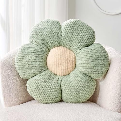 Kcvvcr Flower Throw Pillow, Soft Sage Green 17.7" Shaped Floor Pillow for Home Decor, Cute Aesthetic Plush Decorative Pillows for Bed, Sofa, Couch