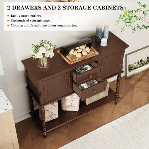 ARTPOWER Console Table with 2 Drawers, Retro Entryway Table with 2 Door