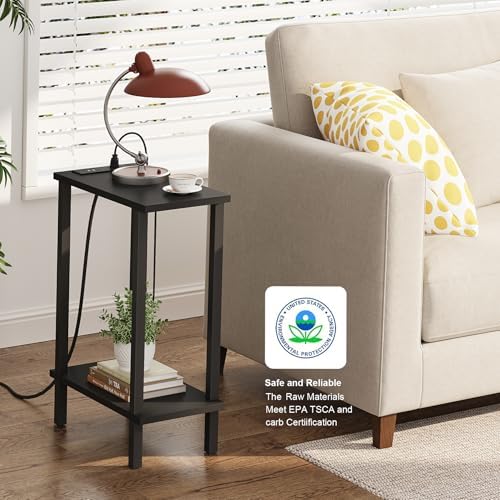 TUTOTAK Narrow Side Table Set of 2, Small End Table with Charging Station