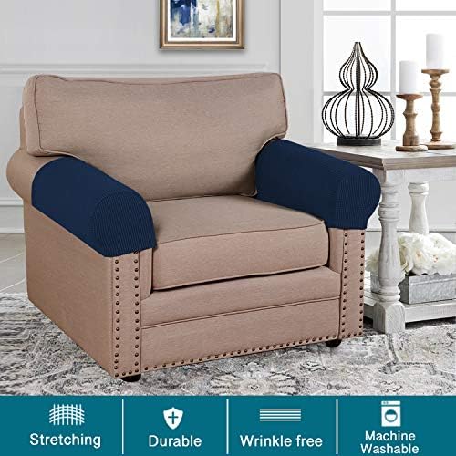 Turquoize Stretch Armrest Covers for Chairs and Sofas Couch Arm Covers for Sofa Spandex Jacquard Armrest Cover Anti-Slip Furniture Protector Washable Armchair Slipcovers for Recliner Set of 4, Navy
