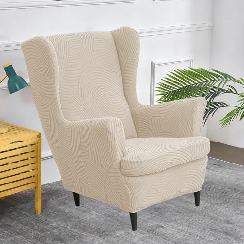 HAOYONG Wing Chair Slipcovers Printed Wingback Chair Covers 2 Pieces Wingback Armchair Slipcover Stretch Chair Slip Covers Washable Armchair Protector Cover for Living Room and Bedroom