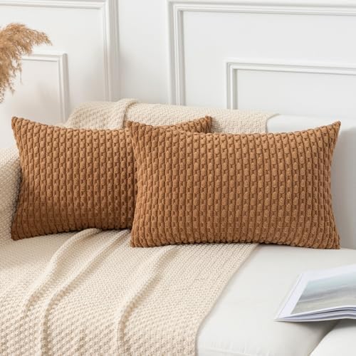 Kevin Textile Soft Corduroy 12"x20" Lumbar Pillow Covers 2 Pack, Khaki