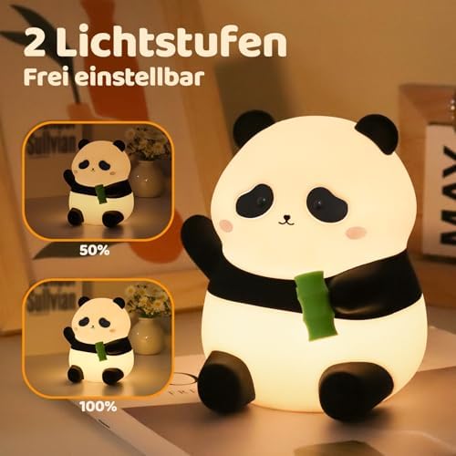 Rytinazzz Silicone Night Light for Kids, 50H Long Battery Panda Lamp, Gift for Kids, Soft Dimmable Bedside Light, Rechargeable Tap Control