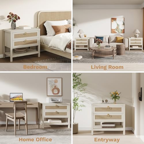 Eclatara Large Rattan Night Stand Set of 2 with 2 Drawers and Storage Shelf