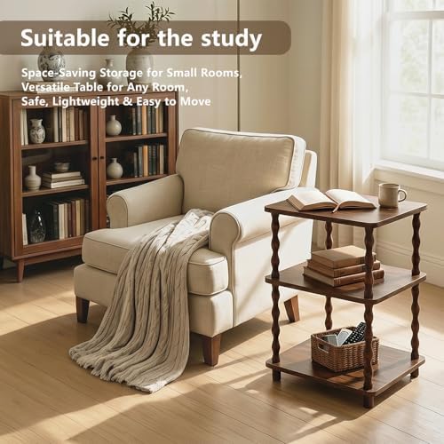 Narrow Side Table, 3-Tier End Table with Storage for Small Spaces