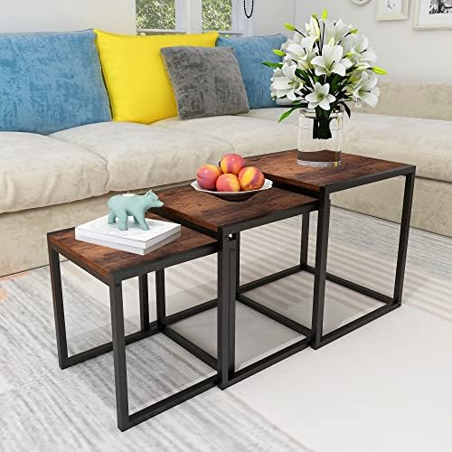 Nesting Coffee Table Set of 3, Stacking Metal Side Tables, Brown