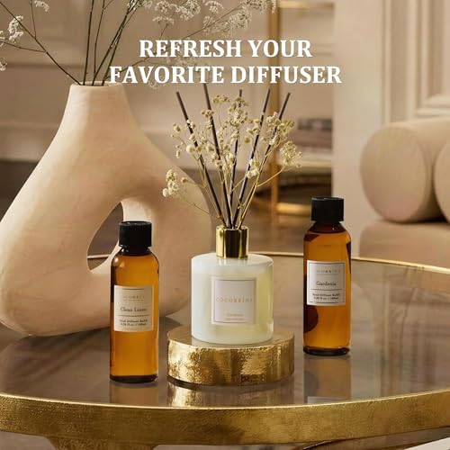 COCORRÍNA Reed Diffuser Refill Set, 10.2oz Scented Oil Refill 3 Pack, Cashmere Vanilla, Ocean Mist, Lavender Garden, Long Lasting Oil Diffuser Refill with 18 Sticks for Bathroom & Bedroom