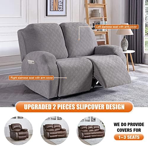 VANSOFY Oversized Stretch Recliner Loveseat Cover, Light Gray, 2 Seater