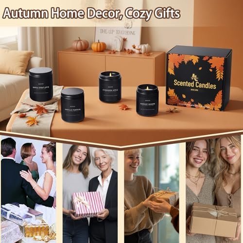 Auelife Fall Candle Set for Home Scented, Soy Wax, 4 Pack 28 oz