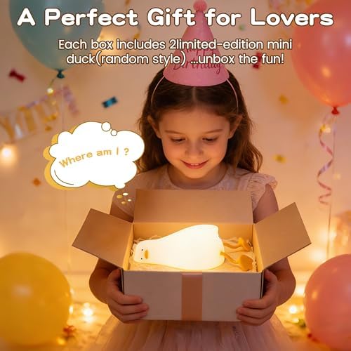 FAMIDUO Lying Flat Duck Night Light, Silicone Rechargeable Touch LED Lamp