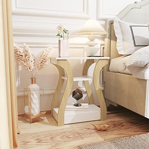 FROMJBEST End Tables Living Room, End Table with Charging Station,White&Oak