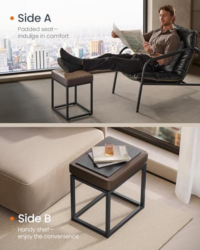 SONGMICS HOME Ottoman, Square Coffee Table, Reversible Top, Steel Frame
