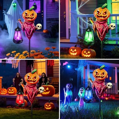 Halloween Decorations Pumpkin Garden Stakes with Solar Multicolor Lights
