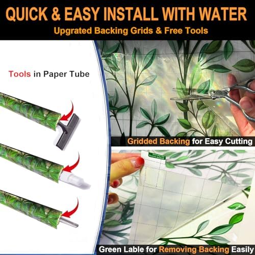 Rainbow Window Privacy Film with Reference Cutting Line, 3D Decals Stained Glass Window Clings, Static Cling Window Sticker, Suncatcher Window Cover, 23.6" x 157.4"