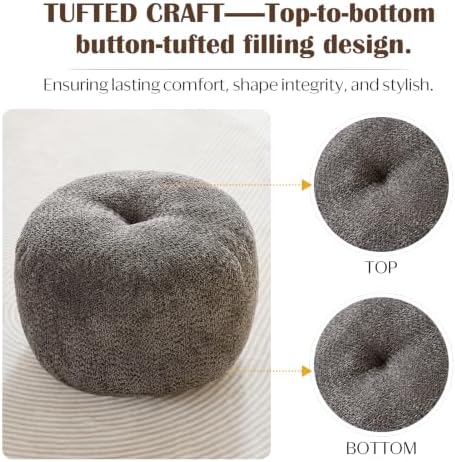 SHOUREN Stuffed Round Ottoman,Pouf Ottoman Foot Rest,20 X 15,Brown