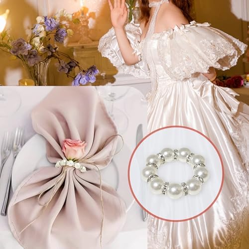 100 Pcs Silver Pearl Napkin Rings, Imitation Pearl, for Wedding Parties
